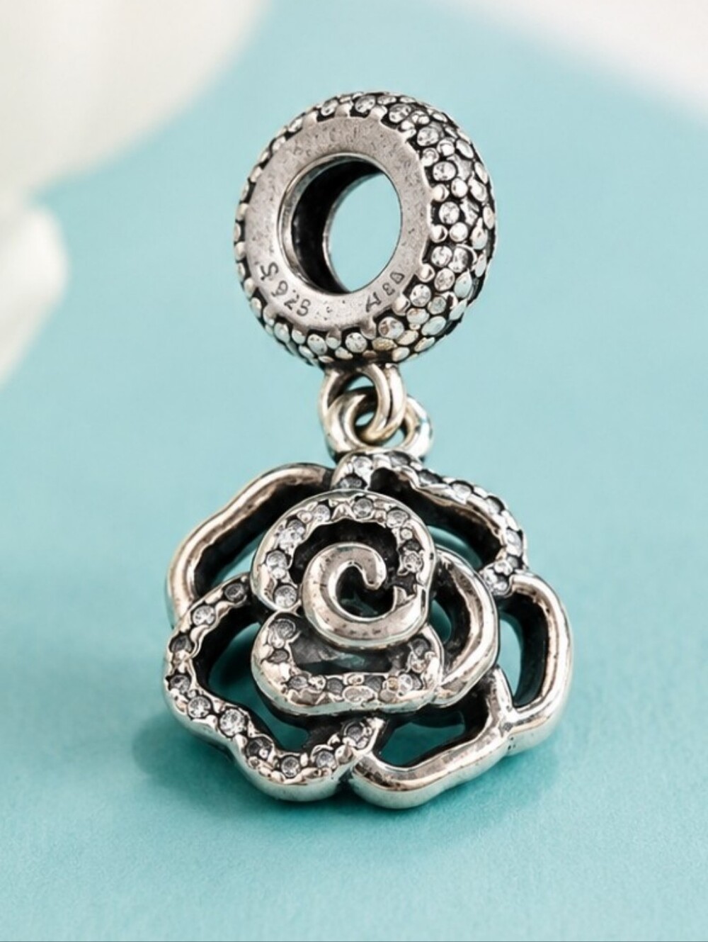 Pandora Silver Shimmering Rose Dangle Charm